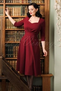 50s Ruby Swing Dress In Burgundy