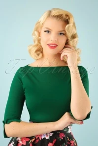 50s Modern Love Top In Forest Green
