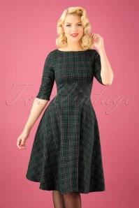 Bunny 50s Peebles Tartan Swing Dress In Green