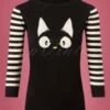 60s Debbie Cat Striped Sweater In Black