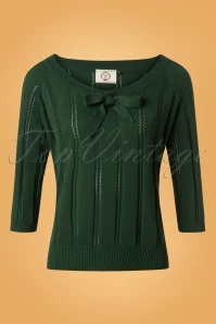 50s Belle Bow Pointelle Top In Forrest Green 4 50s Belle Bow Pointelle Top In Forrest Green - Image 2
