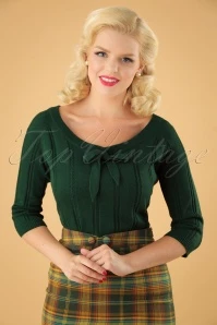 50s Belle Bow Pointelle Top In Forrest Green 3 50s Belle Bow Pointelle Top In Forrest Green