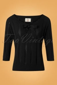 50s Belle Bow Pointelle Top In Black