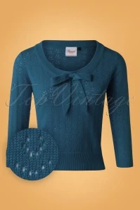 50s Pointelle Bow Top In Steal Blue