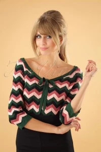 60s Zooey Zig Zag Bow Top In Green And Pink