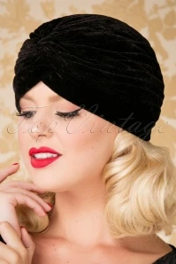 20s Warlock Velvet Turban Hat In Black