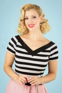 Bunny 50s Caitlin Stripes Top In Black And White