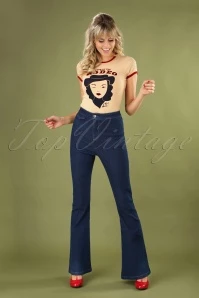 70s Legs Eleven Flared Trousers In Denim