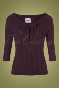 50s Belle Bow Pointelle Top In Aubergine