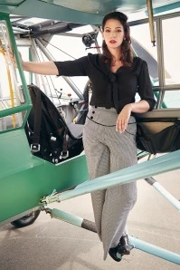 50s Swept Off Her Feet Trousers In Black And White Houndstooth