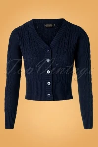 Vixen 50s Mabel Cropped Cardigan In Navy
