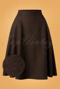 40s Shirley Swing Skirt In Herringbone Brown