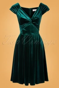 50s Trissie Twisted Velvet Swing Dress In Green