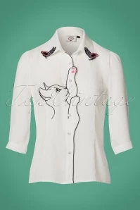 60s Snow Bird Blouse In Ivory White