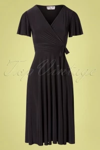 40s Irene Cross Over Swing Dress In Black