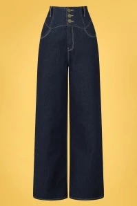 50s Rebel Kate Wide Leg Trousers In Navy