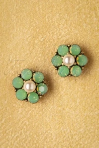20s Mini Crystal Flower Earstuds In Seafoam Green