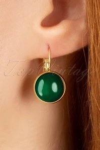 60s Goldplated Dot Earrings In Emerald