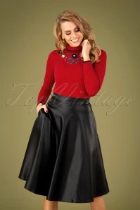 Vixen 50s Bushra Faux Leather Swing Skirt In Black
