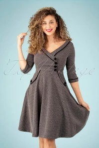 Vixen 50s Marica Herringbone Swing Dress In Grey