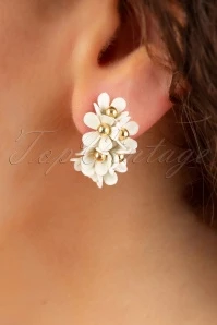 60s Flower Stud Earrings In Gold And White