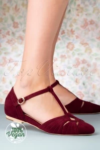 50s London T-Strap Flats In Wine Red