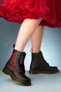 Dr. Martens 1460 Vonda Softie Red Floral Boots In Black