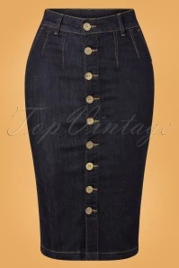 50s Second Skin Jeans Pencil Skirt In Denim Blue