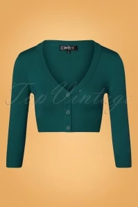 50s Shela Cropped Cardigan In Peacock Green