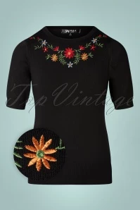 50s Julie Floral Top In Black