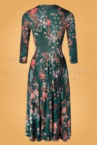 50s Colette Floral Swing Dress In Dark Green 6 50s Colette Floral Swing Dress In Dark Green - Image 4