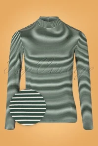Blutsgeschwister 60s Lonely Lips Stripes Turtleneck Top In Deep Forest Green