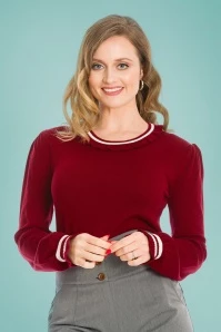 50s Frill Me Puff Sleeve Jumper In Burgundy