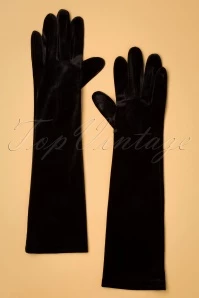 50s Victoria Velvet Gloves In Black