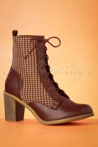 60s Shake Your Bootie Gingham Ankle Booties In Wine And Brown 4 60s Shake Your Bootie Gingham Ankle Booties In Wine And Brown - Image 2