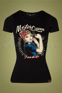 50s I Can Do It Motor Queen T-Shirt In Black