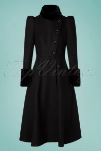 Vixen 40s Violet Fur Trim Dress Coat In Black