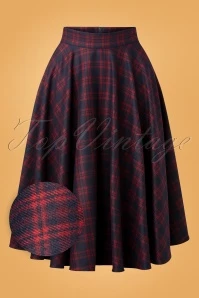 50s Adore Her Check Swing Skirt In Navy And Red