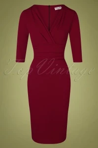 50s Nehla Pencil Dress In Wine Red