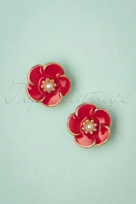 50s Small Rose Earstuds In Lipstick Red