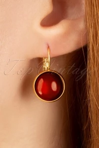 60s Goldplated Dot Earrings In Dark Samba Red