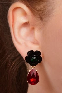 50s Rock And Rose Teardrop Earrings In Red And Black