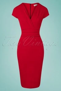 50s Vivien Pencil Dress In Deep Red