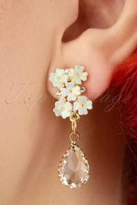 50s Teardrop From A Flower Earrings In White