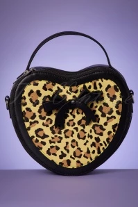50s Rockabillly Heart Handbag In Black And Leopard