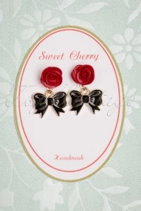 50s Black Bowtie Rose Earrings