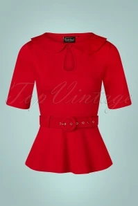 Vixen 50s Dahlia Peplum Top In Red