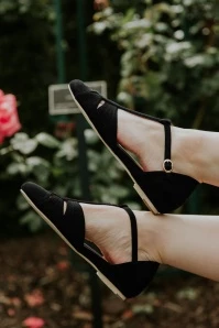 50s London T-Strap Flats In Black