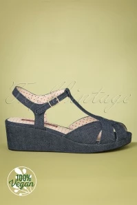 60s Kira Wedge Sandals In Denim Blue