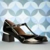 60s Ingrid Patent Leather T-Strap Pumps In Black